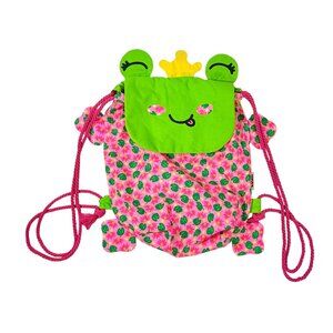 Lush Hoppy Frog Cotton Gift Drawstring Backpack Bag Pink Green Re-Wrap